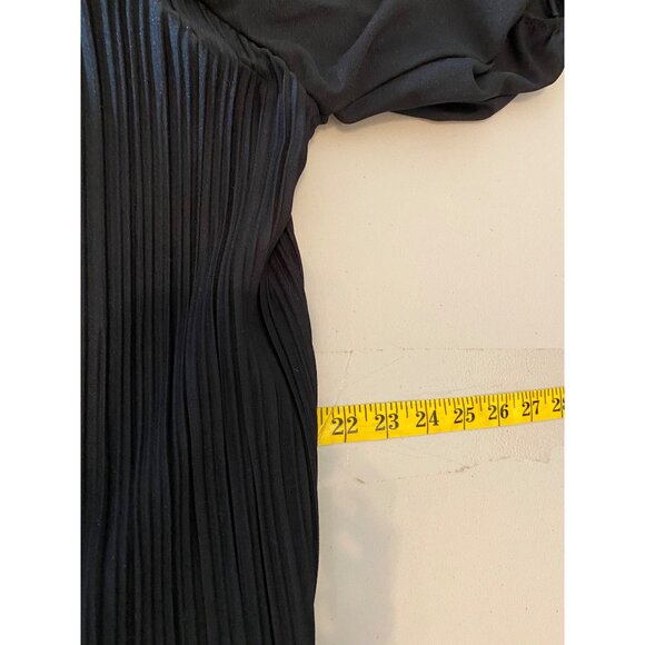 Sandi Dee Black Pleated Dress Tiered Ruffle Hem 3/4 Sleeves 16W - Picture 7 of 9